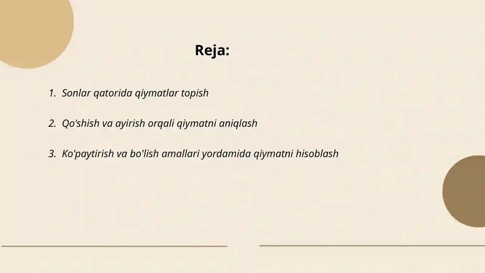 Sonlar qatorida qiymatlar topish 2