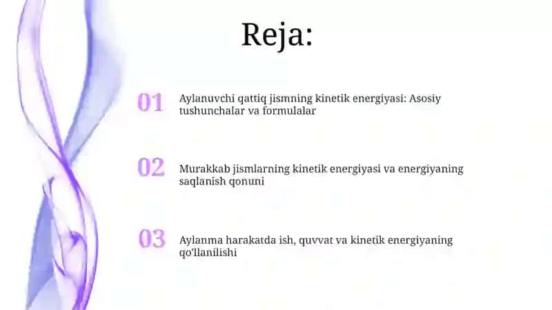 Aylanuvchi qattiq jismning kinetik energiyasi 2