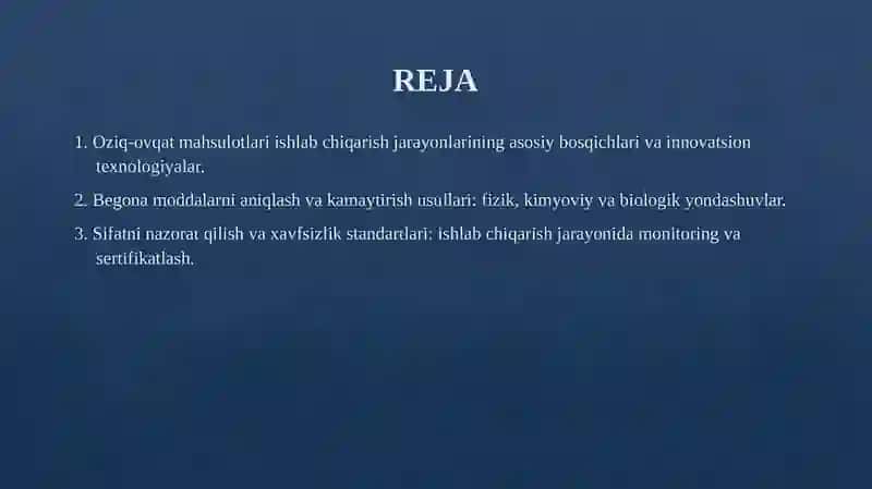 Oziq-ovqat mahsulotlari ishlab chiqarish texnologiyalari 2