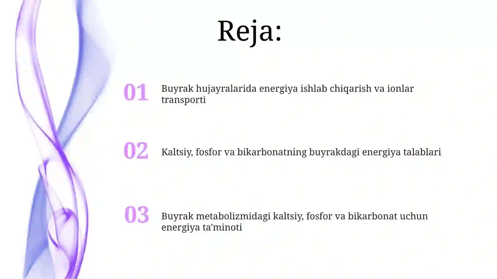 Buyraklarning kalsiy,fosfor va bikarbonat almshinuv energiya taminlanishi 2