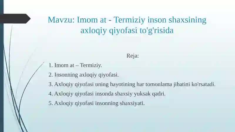 Imomat - Termiziyoning axloqiy qiyofasito'g'risida 2