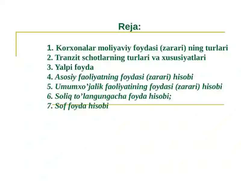 Moliyaviy natijalar hisobi. 2