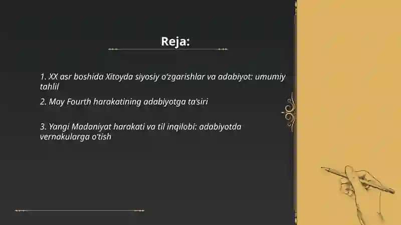 XX asr boshida Xitoyda siyosiy o‘zgarishlar va adabiyot: umumiy tahlil 2