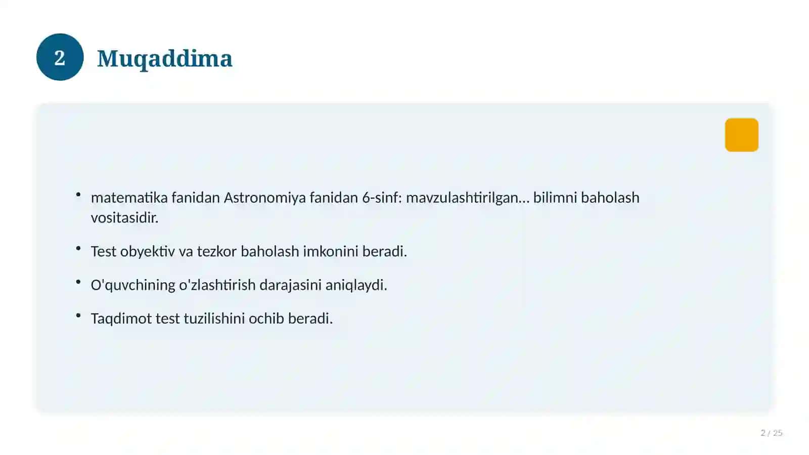 Astronomiya fanidan 6-sinf: mavzulashtirilgan nazorat ishi va tahlil 2