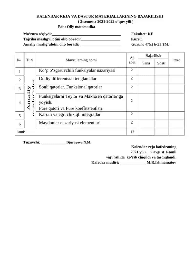 KALENDAR REJA VA DASTUR MATERIALLARI 2