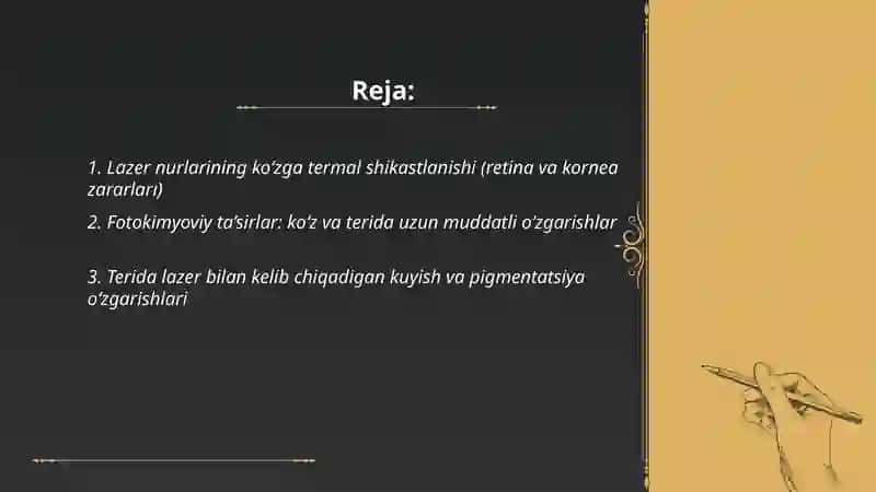 Lazer bilan ishlaganda maxsus va maxsus bo‘lmagan zararli ta’sirlar 2