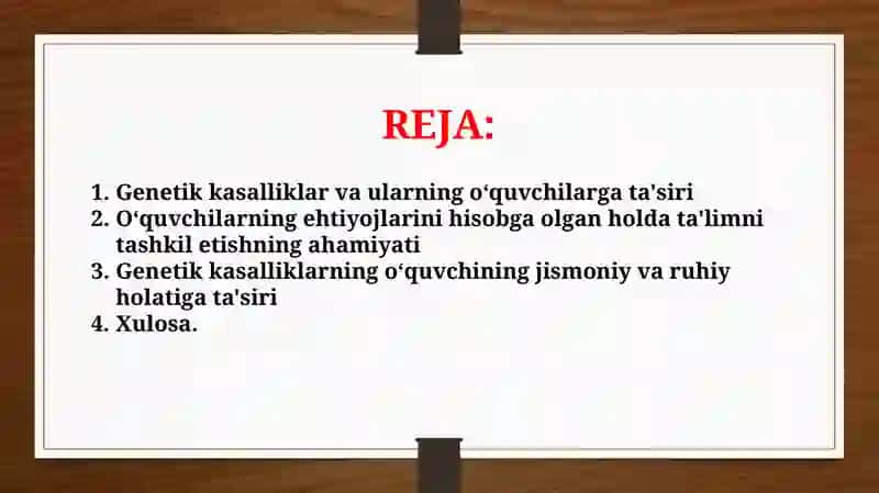 Genetik kasalliklar bilan og'rigan o'quvchilarda mashg'ulot o'tish tamoyillari (TAQDIMOT) 2