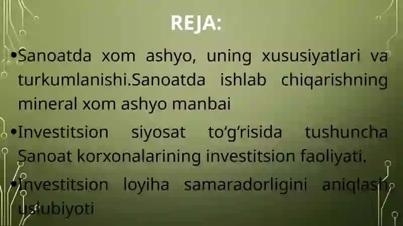 O‘zbekiston sanoatining xomashyo manbai va uni joylashtirish 2
