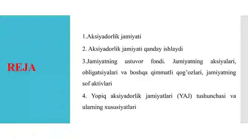 Yopiq aktsiyadorlik jamiyatlarining tashkiliy-iqtisodiy asoslari. 2