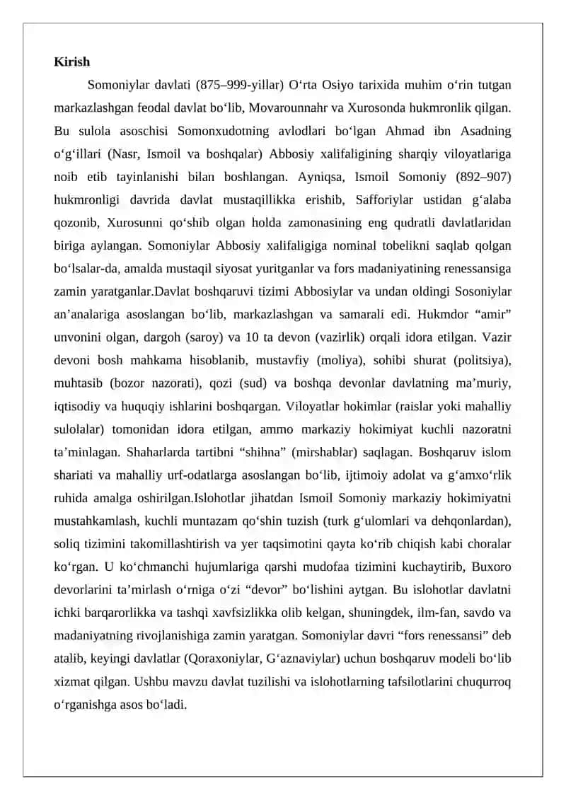 Somoniylar davlat boshqaruvi va islohotlar 2