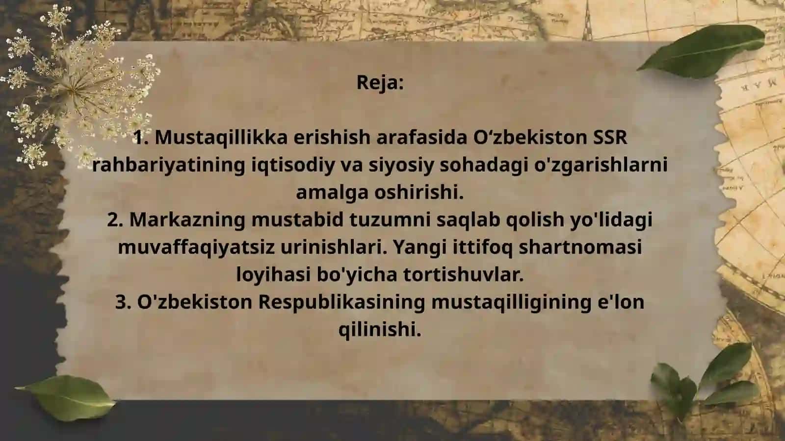 Mustaqil O'zbekiston Respublikasining tashkil topishi va uning tarixiy ahamiyati 2