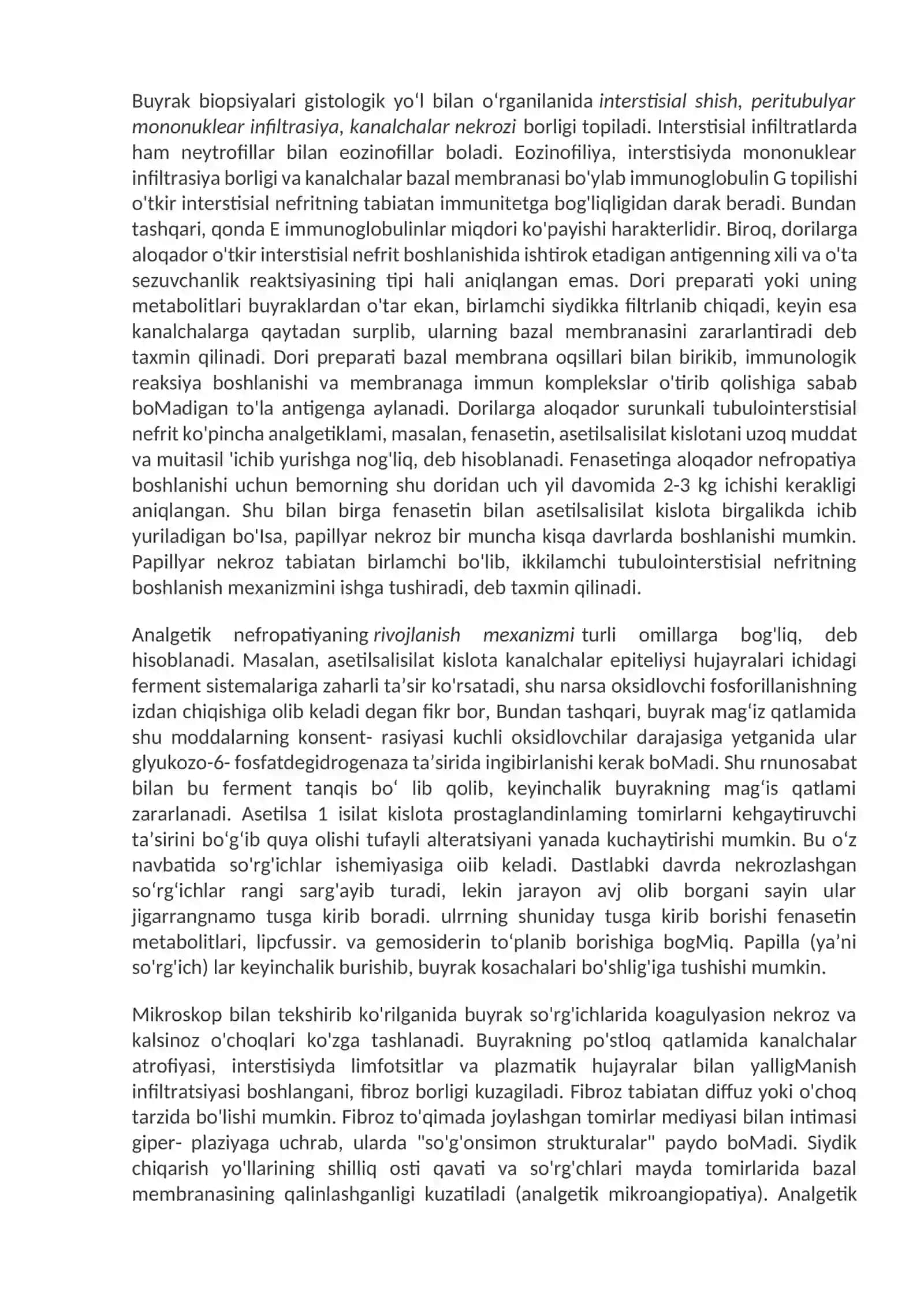 Buyraklarning tubulointerstisial kasalliklari. Buyraklar о‘samalari 2