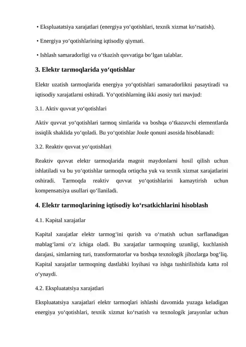 Elektr uzatish tarmoqlarining iqtisodiy ko‘rsatkichlarini hisoblash 2