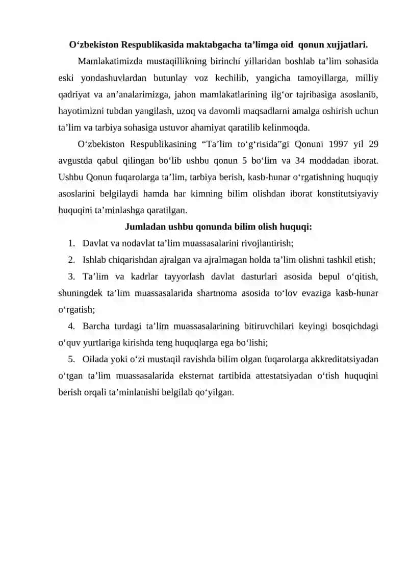 MAKTABGACHA TA'LIM SOXASI BO'YICHA MAVJUD ADABIYOTLAR TAHLILI 2