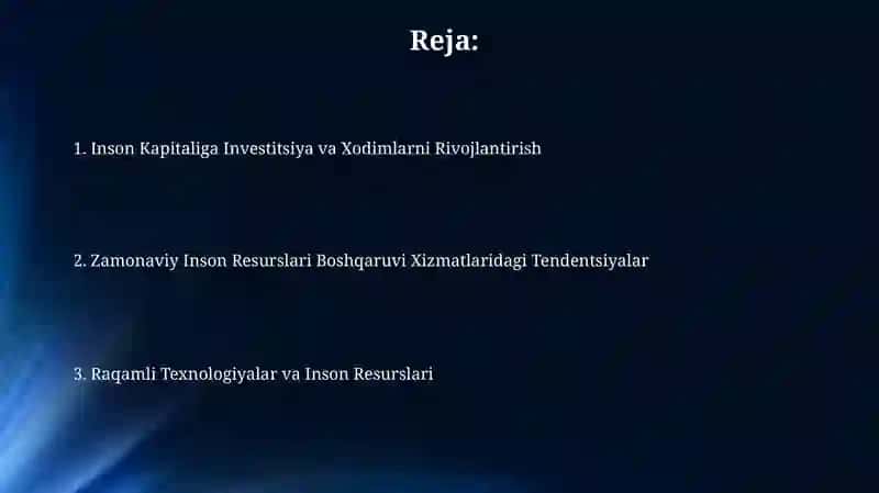 Inson resurslarini boshqarish xizmatlari faoliyatining zamonaviy tendentsiyalari 2
