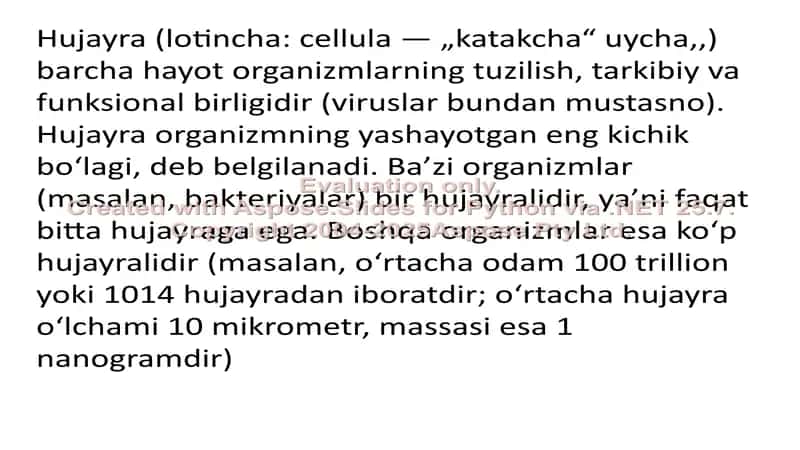 Hujayra va uning tuzilishi 2