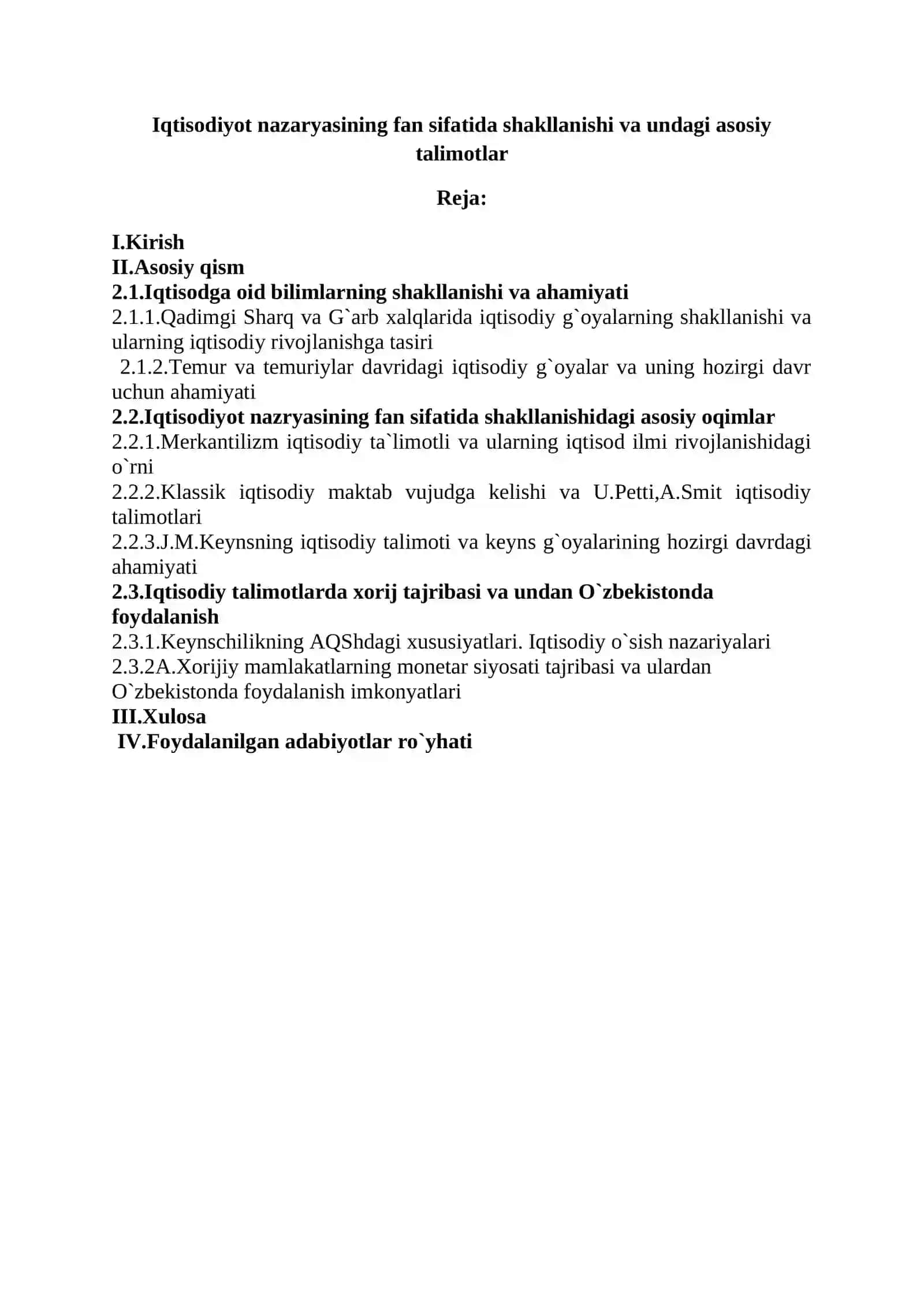 Iqtisodiyot nazaryasining fan sifatida shakllanishi va undagi asosiy talimotlar 2