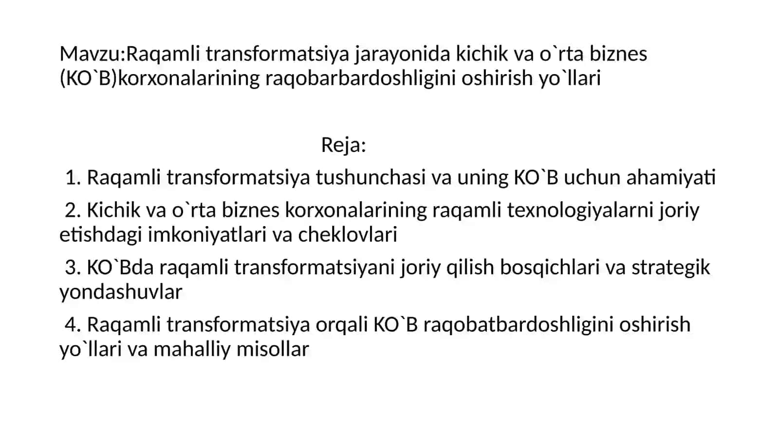 Raqamlitransformatsiyada kichik va o'rta biznes korxonalarini raqobatbardoshligini oshirish yo'llari 2