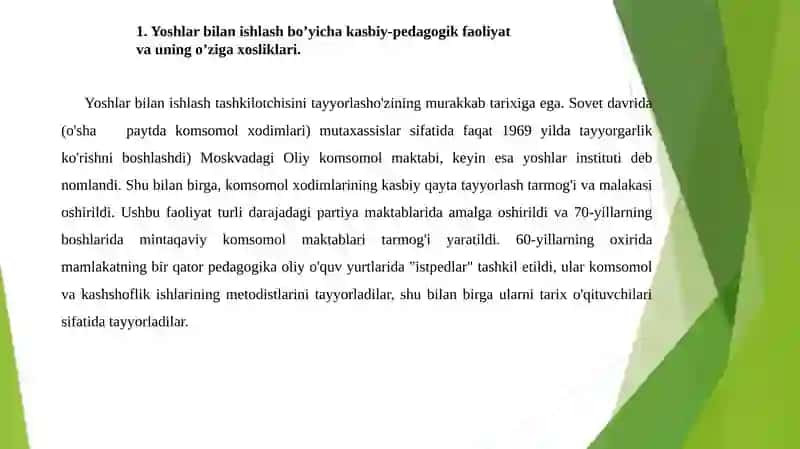 Yoshlar bilan ishlash bo’yicha kasbiy-pedagogik faoliyat va uning o’ziga xosliklari 2