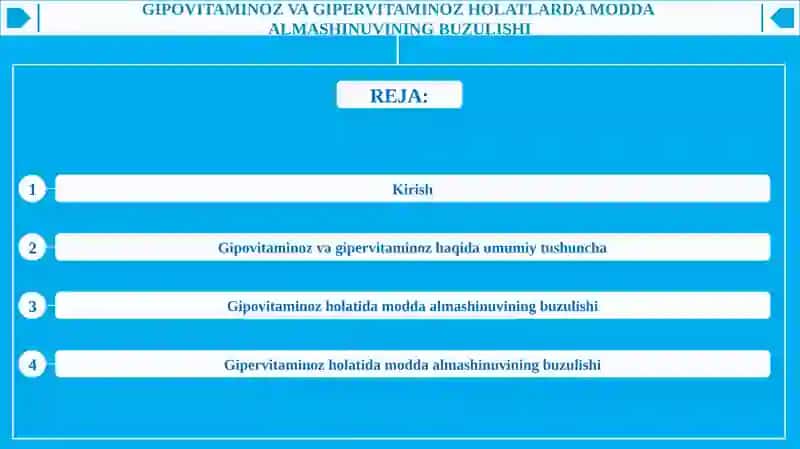 GIPOVITAMINOZ VA GIPERVITAMINOZ HOLATLARDA MODDA ALMASHINUVINING BUZULISHI 2