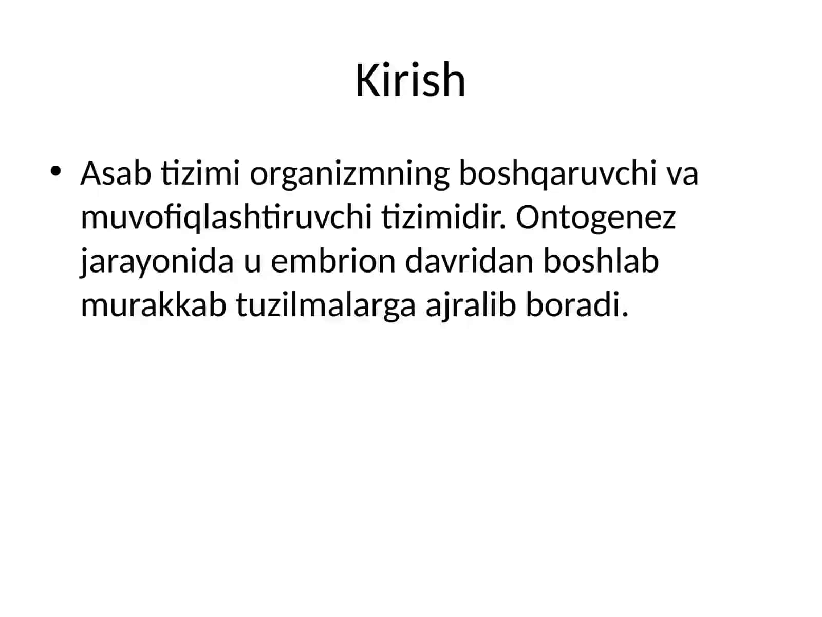 Asab tiziminin embrional rivojlanishi 2