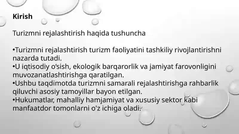 Turizmni rejalashtirish tamoyillari 2
