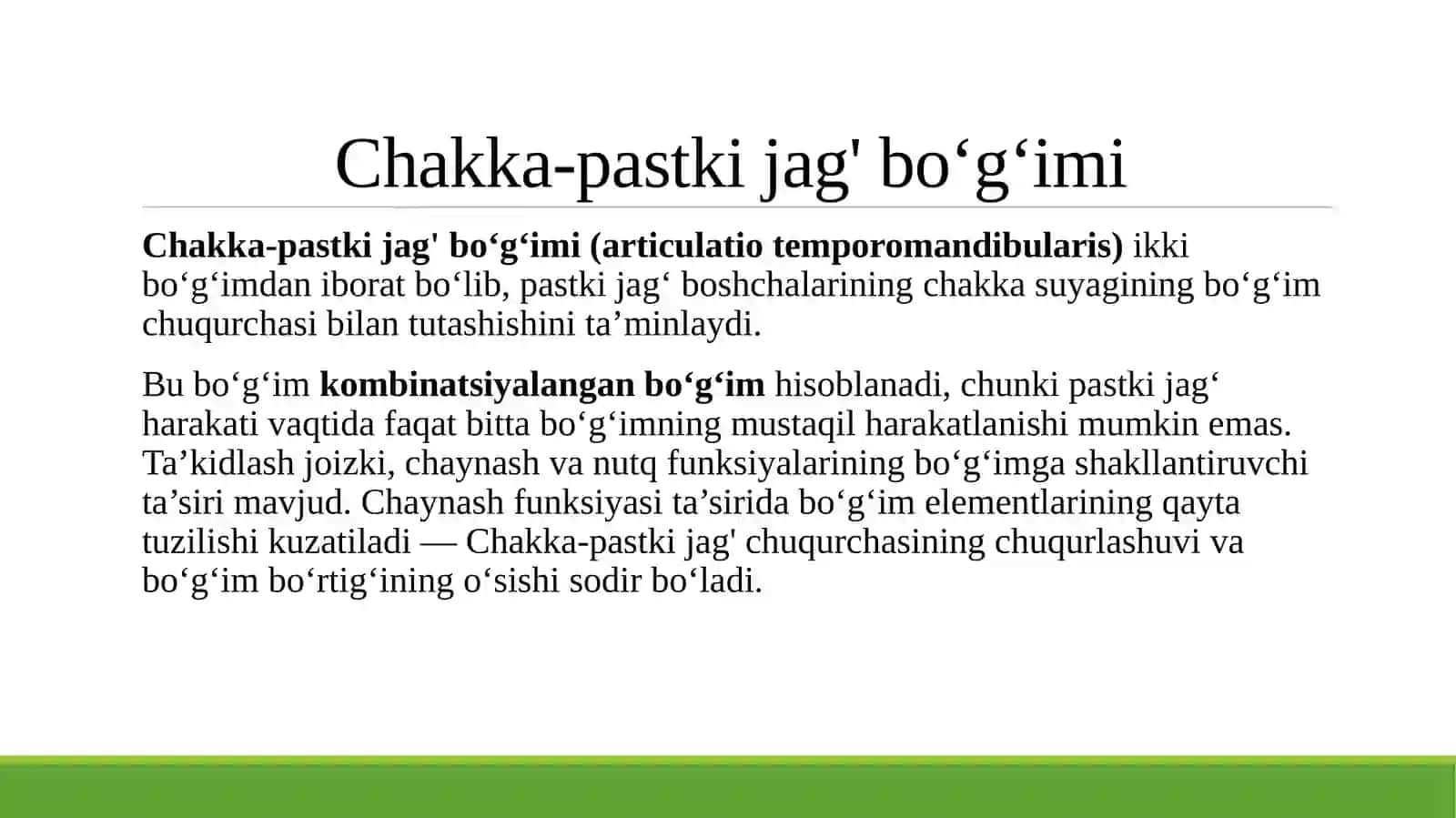 Amaliy mashg’ulot: CHPJB analizi va okklyuziyasi. Bo’g’im harakatini registrasiyasi. Okklyuziyaaro jipslashuvning registrasiyasi.Klinik o’quv amaliyoti: Okklyuziografiya o’tkazish. 2