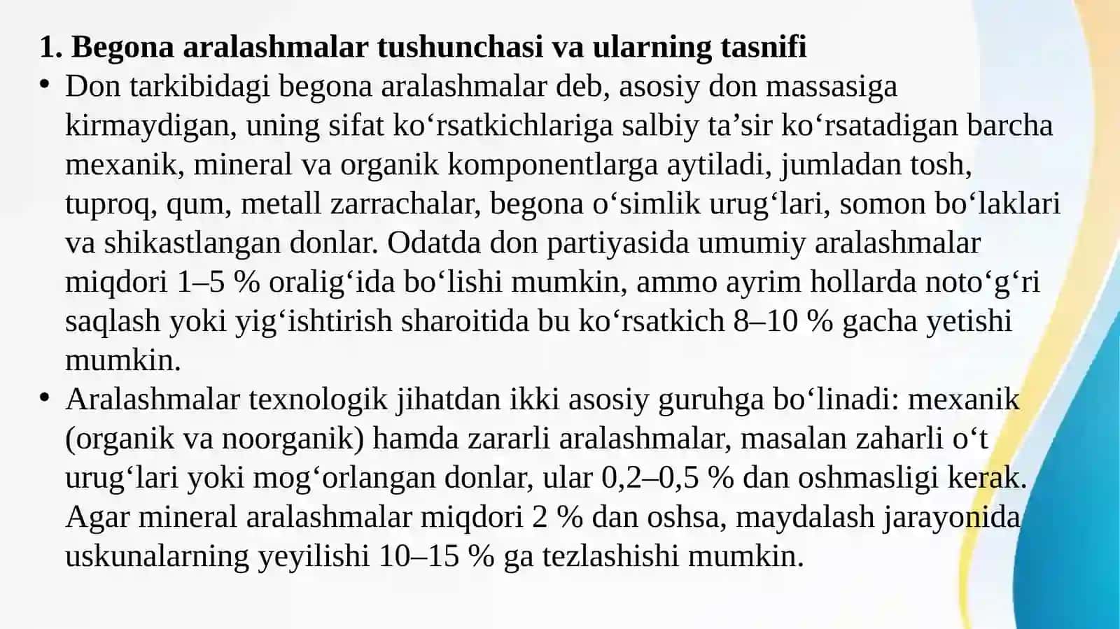 Donning begona aralashmalar darajasini aniqlash 2