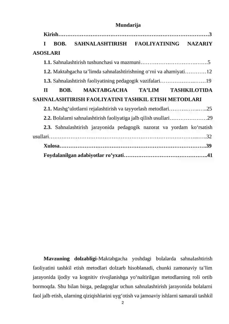 MAKTABGACHA TA'LIM TASHKILOTIDA SAXNALASHTIRISH FAOLIYATINI TASHKIL QILISH 2