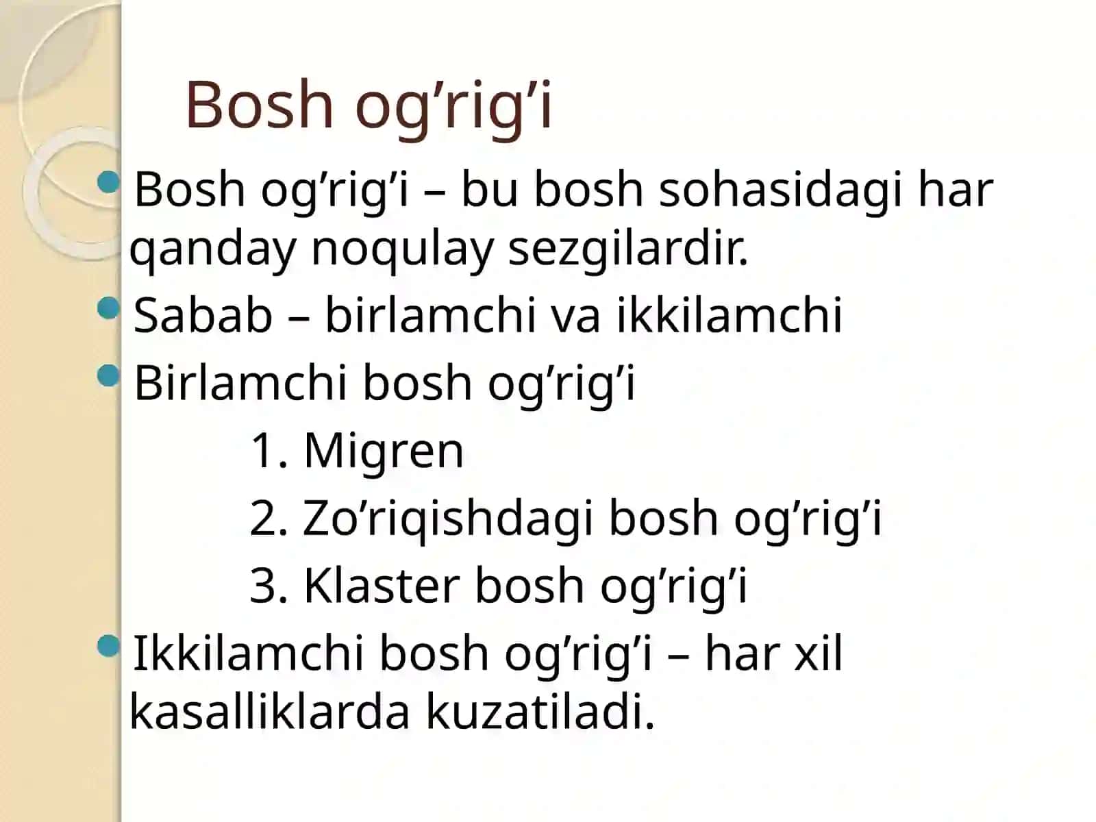 Bosh og’rig’i. Migren 2