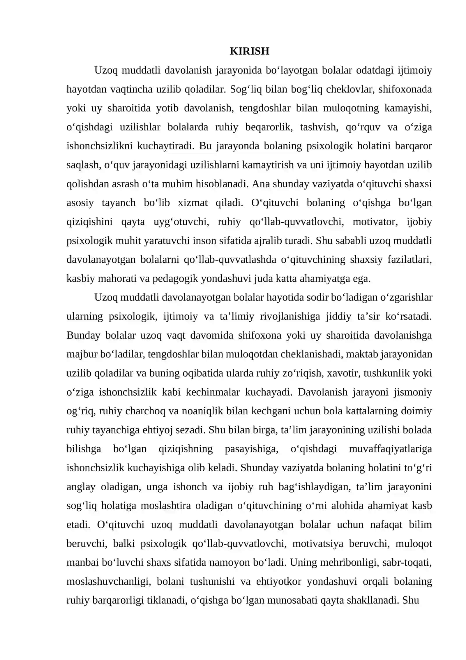 Shifoxonada uzoq muddatli davolanayotgan bolalar uchun ta’limiy muhitni yaratishning o‘ziga xos xususiyatlari 2