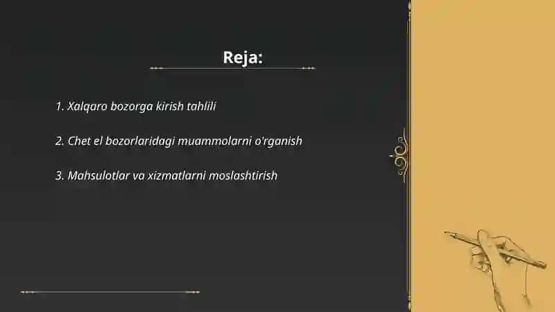 Xalqaro bozorlarga chiqish strategiyalari 2