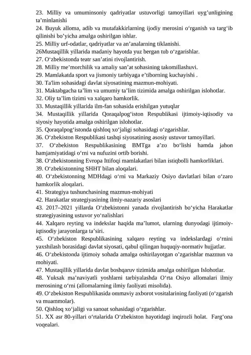 O‘zbekistonning eng yangi tarixi fanidan YaN asvollari 2