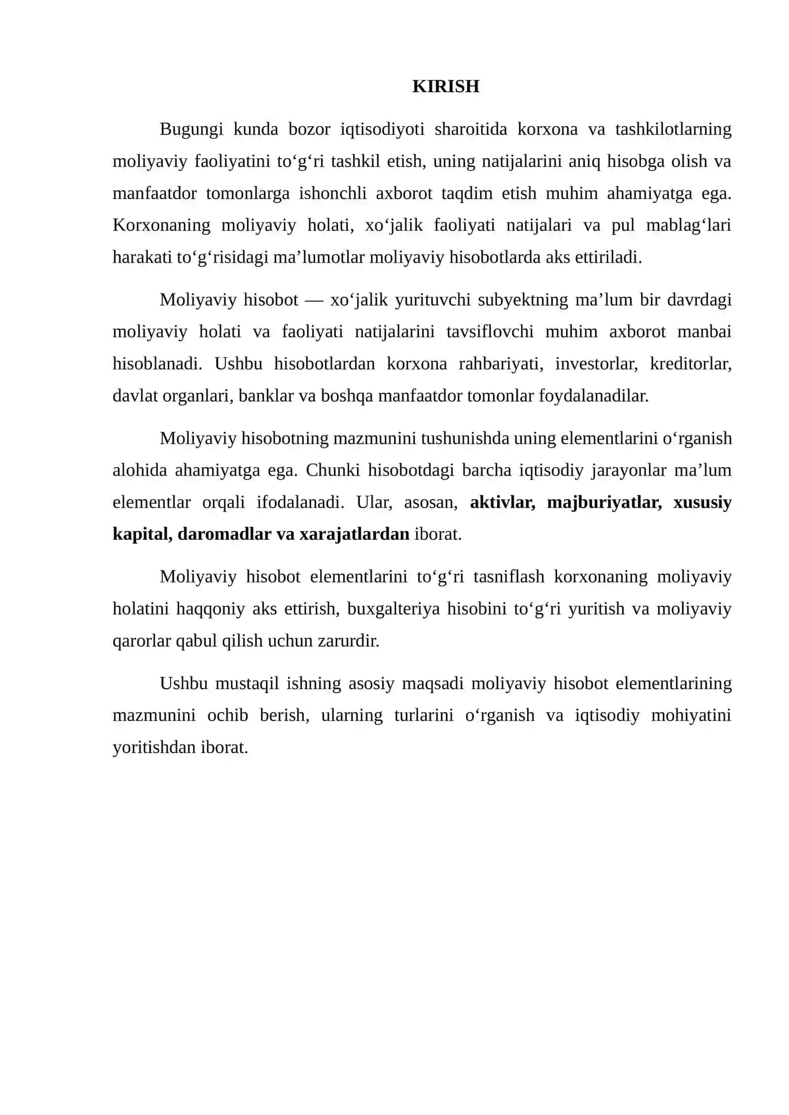 Moliyaviy Hisobot Elementlari Tasnifi 2