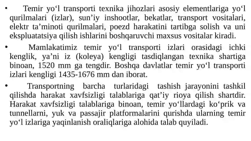 Temiryo‘l transportining texnik-iktisodiy xususiyatlarini variyotgan transport vositalari, elektr ta’minotiq qurilmalari 2