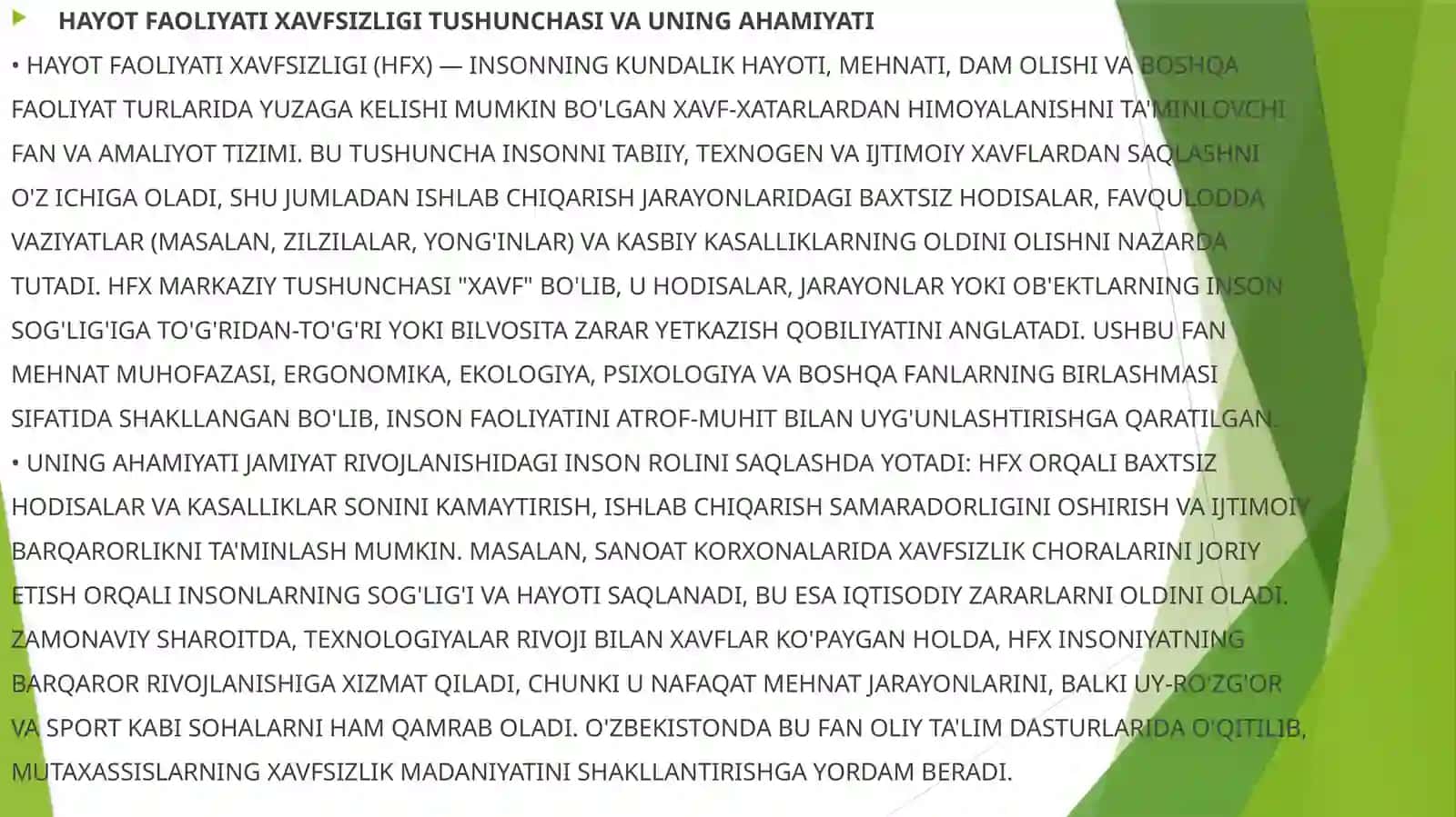 OʻZBEKISTONRESPUBLIKASIDA HAYOTFAOLIYATI XAVFSIZLIGINI TAMINLASHSOHASIDA QABUL QILINGAN QONUN VAMEʼYORIYHUJJATLAR TIZIMI 2
