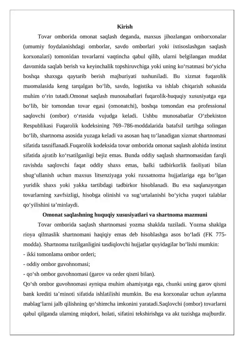 Tovar omborida omonat saqlash 2