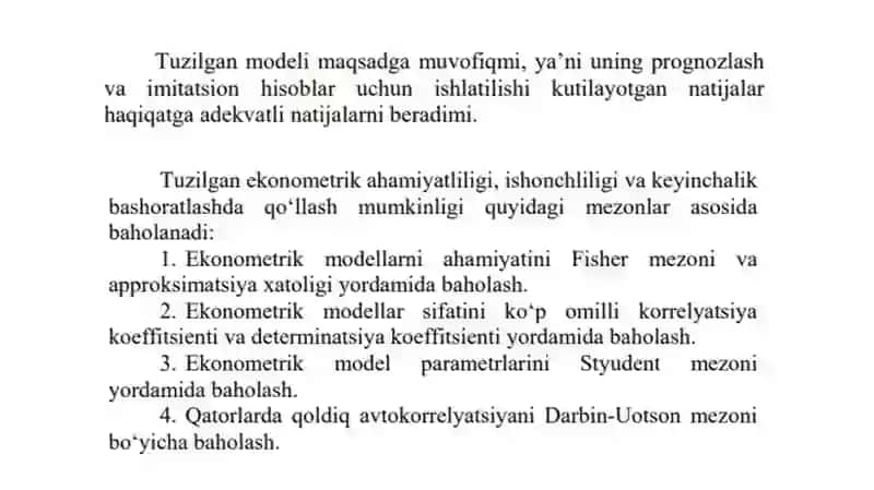 EKONOMETRIK MODELLARNI BAHOLASH (VERIFIKATSIYA) 2