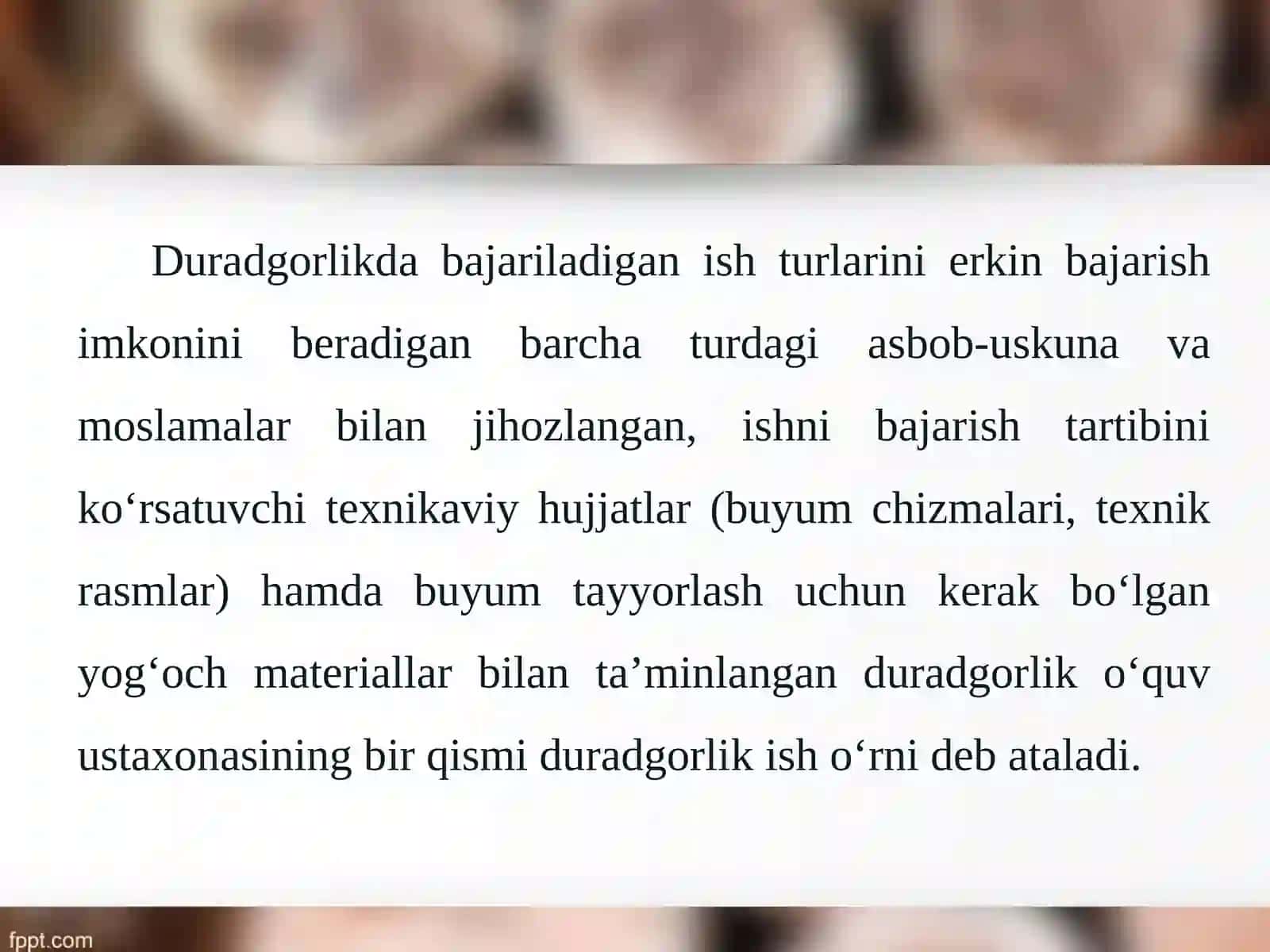 Yog‘ochga ishlov berishda ish o‘rnini tashkil etish va xavfsizlik texnikasi qoidalari 2