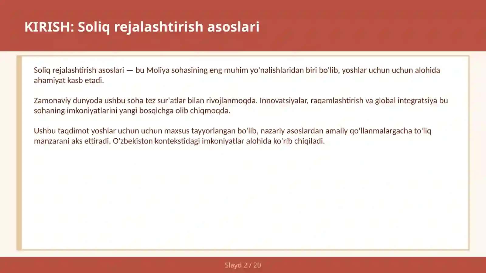 Soliq rejalashtirish asoslari 2