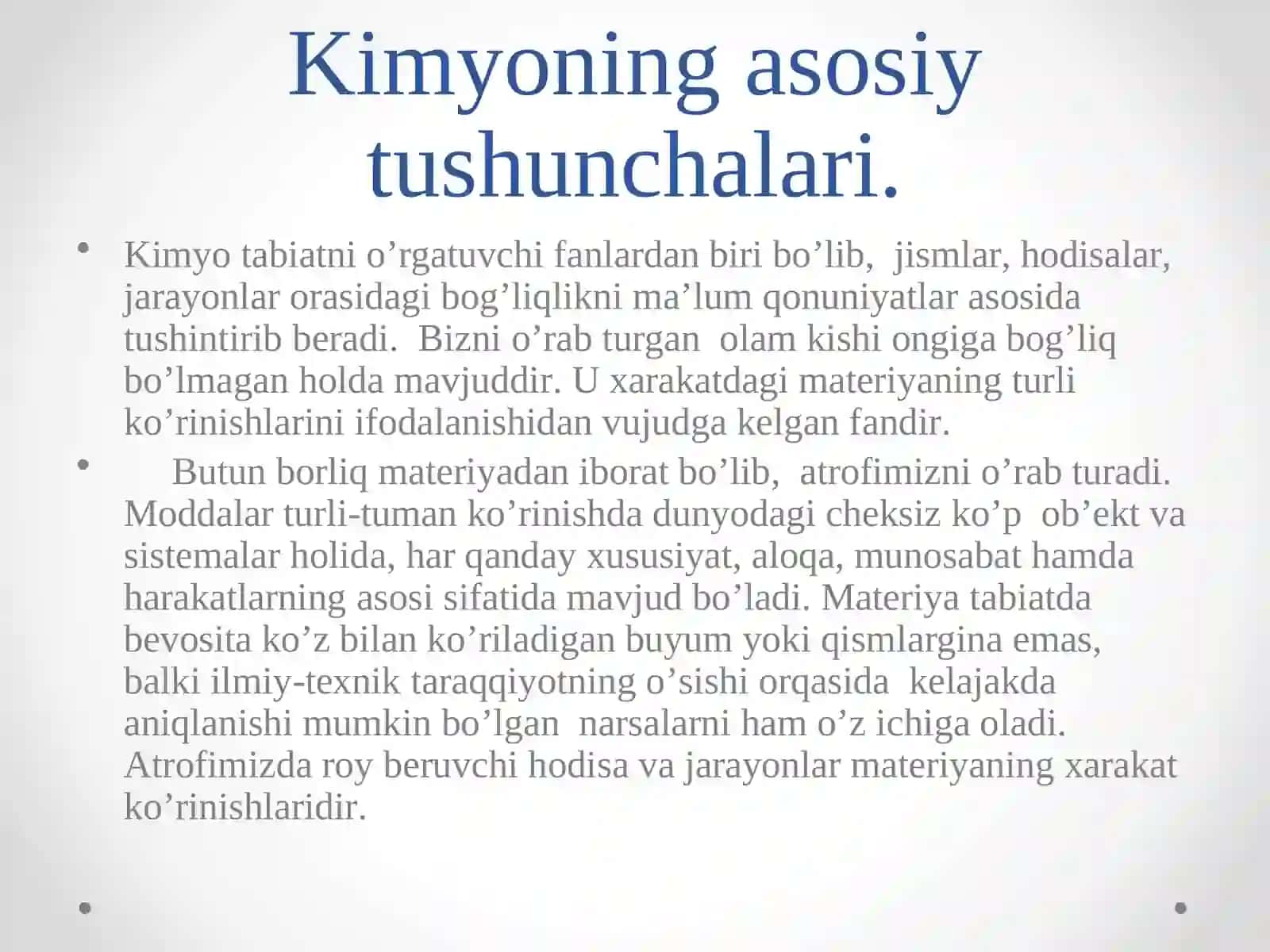 KIMYONING ASOSIY TUSHUNCHALARI. NOORGANIK BIRIKMALARNING ASOSIY SINFLARI 2
