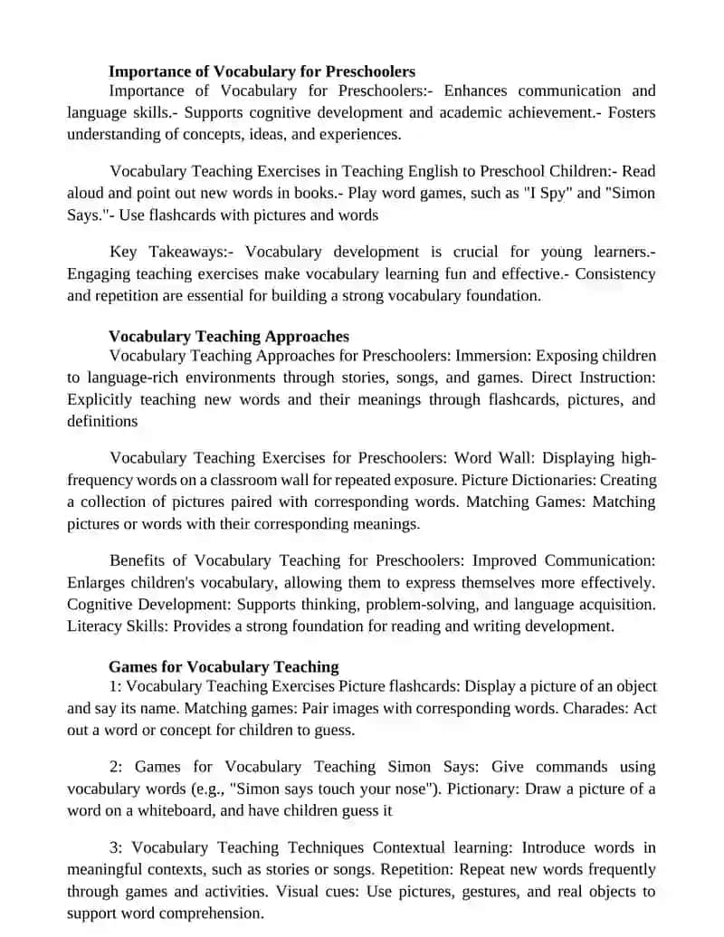 Vocabulary Teaching Exercises In Teaching English To Preschool Childern 2
