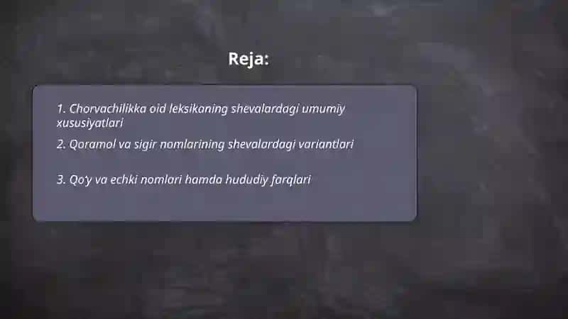 Oʻzbek shevalarida chorvachilikka oid leksika! 2