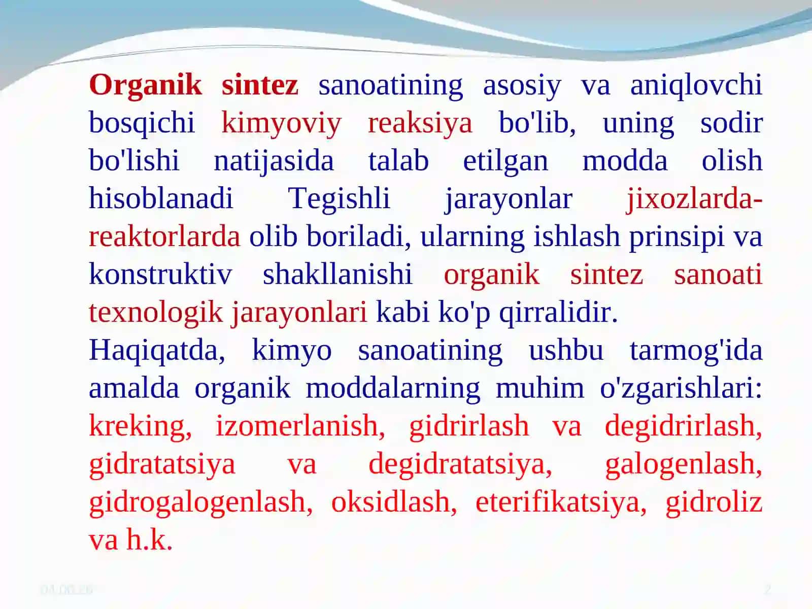 ORGANIK SINTEZ SANOATI KORXONALARI QURILMA VA JIHOZLARINI SINFLANISHI HAMDA HISOBLASH USULLARI 2