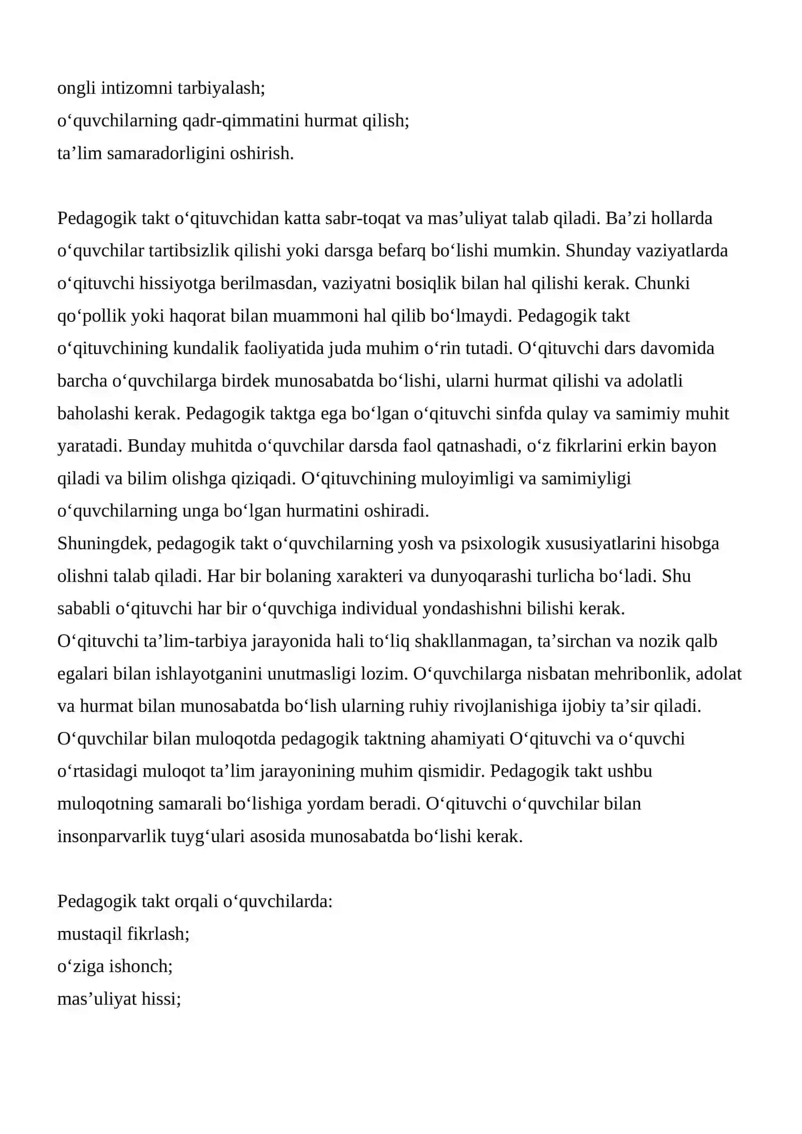 Pedagogik takt va pedagogik etikaning ta’lim-tarbiyadagi ahamiyati 2