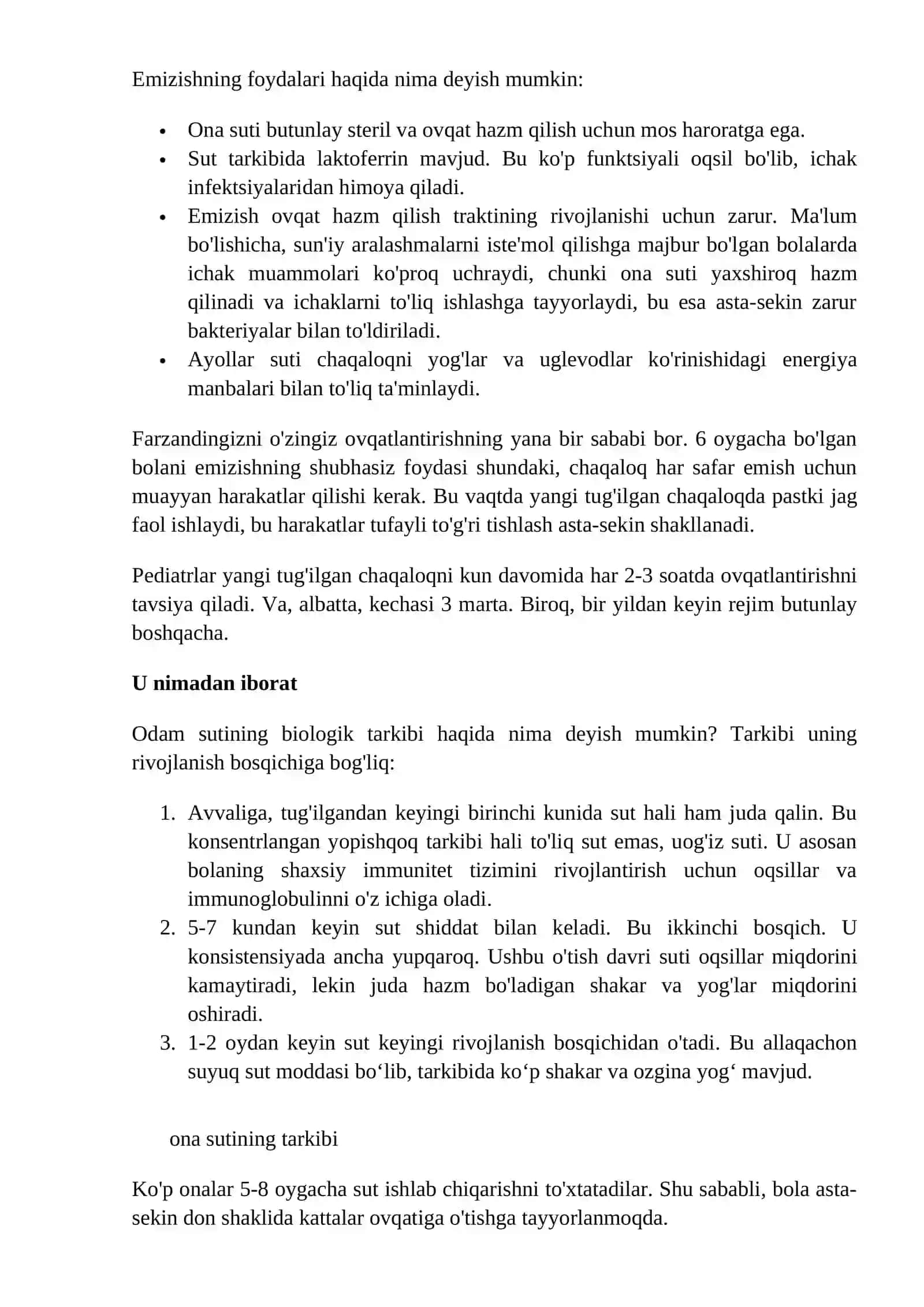 Ona suti bilan boqishning avzalliklari 2