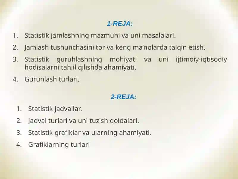 GURUHLASH VA STATISTIK JADVAL 2
