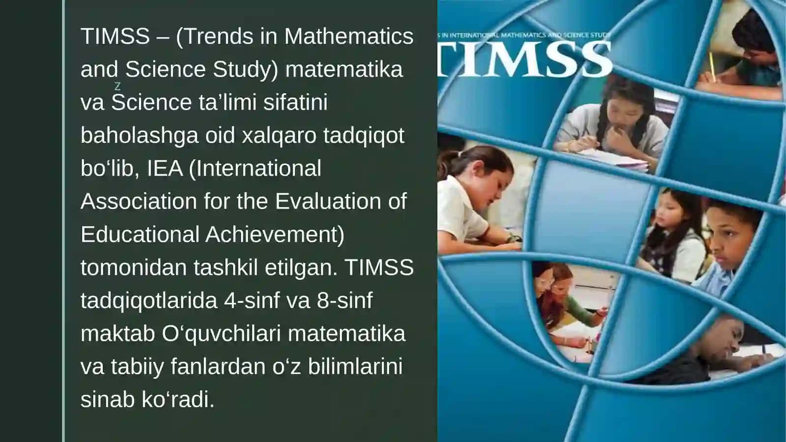 TIMSS xalqaro baholash dasturi mazmun va mohiyati 2