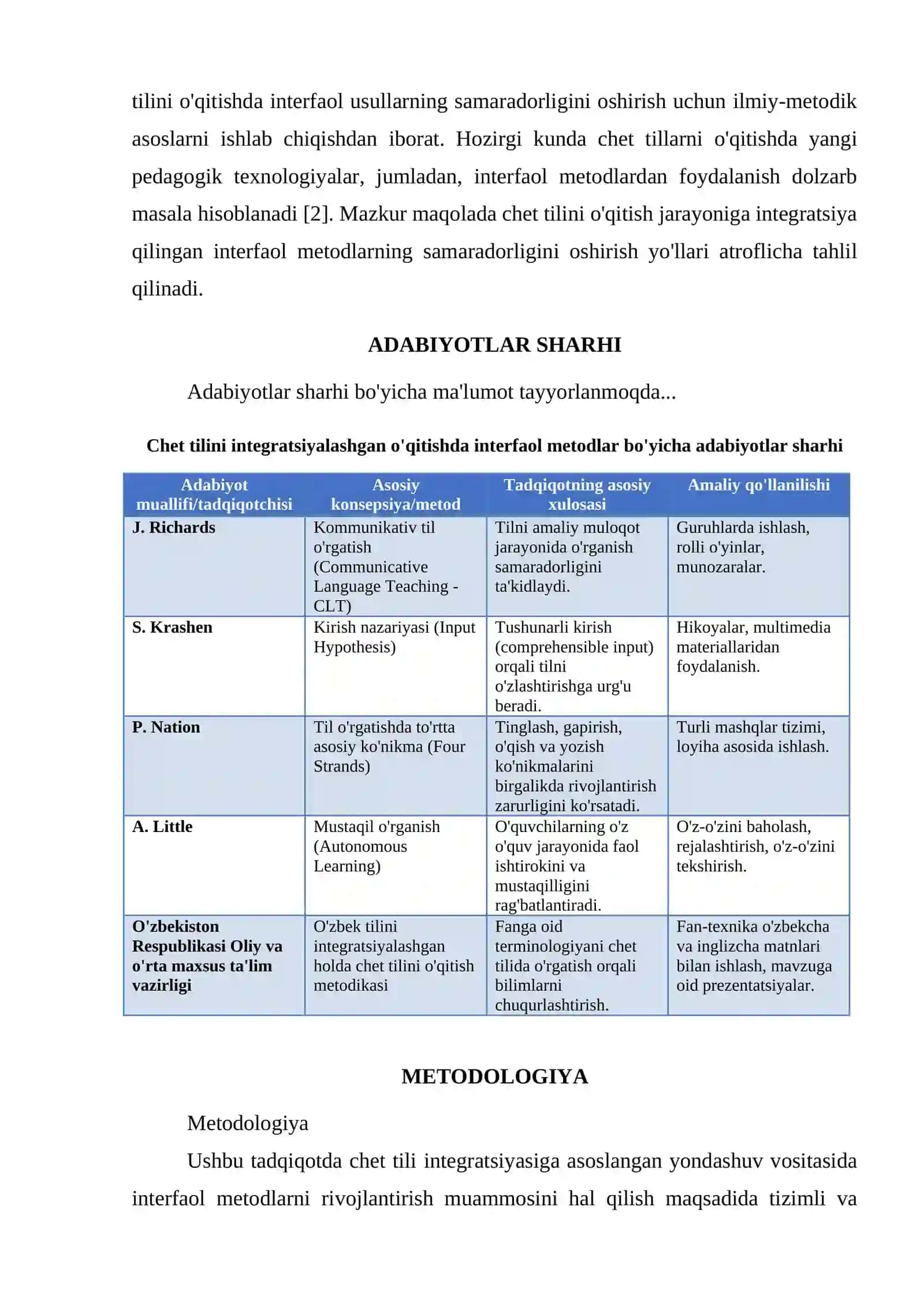 CHET TILI INTEGRATSIYASIGA ASOSLANGAN YONDASHUV VOSITASIDA INTERFAOL METODLARNI RIVOJLANTIRISH 2