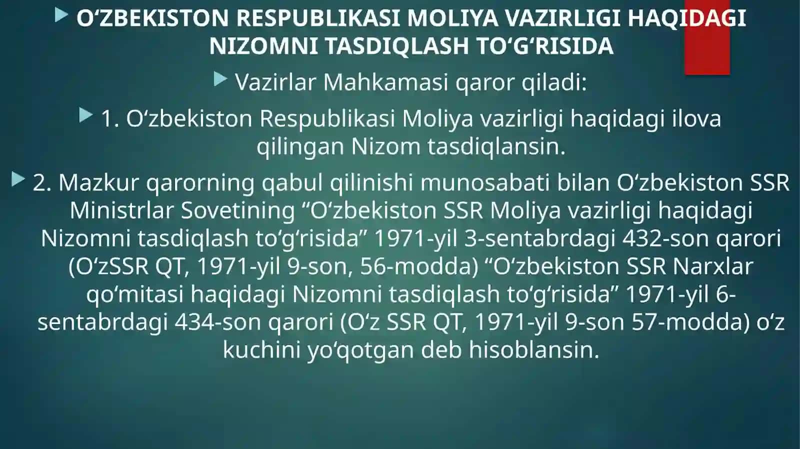 O'zbekiston Respublikasi Moliya Vazirligi, uning moliyani boshqarishdagi vazifalari huquq va majburiyat 2